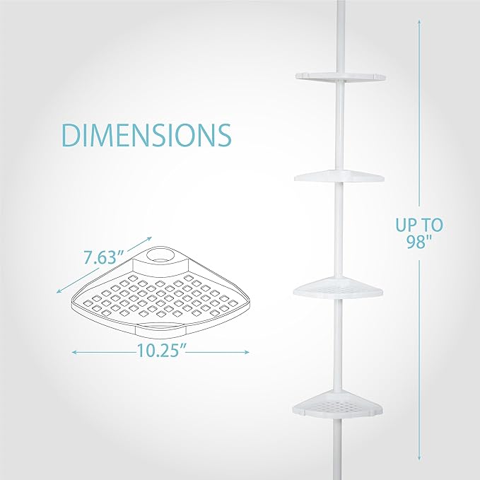 Better Living Products 70040 ULTI-MATE Rust Proof Aluminum Tension Shower Pole Caddy, No Size, White
