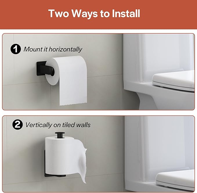 Toilet Paper Holder, Self-Adhesive Toilet Paper Roll Holder for Bathroom and Washroom, No-Drill SUS 304 Stainless Steel,Matte Black