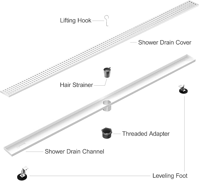 304 Stainless Steel Shower Drain, Removable Grate & Hair Catcher Bathroom Floor Drain with Waterproof Design for Tile Floor, CUPC Compliant (Punch, 60 Inch)