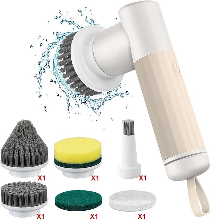 Electric Spin Scrubber Cordless Cleaning Brush with 2 Rotating Speeds & 6 Replaceable Heads for Bathroom,Kitchen,Wall,Oven,Dish (Size : Glod Standard)