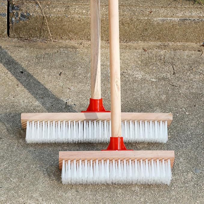 BESPORTBLE Long Handle Stiff Bristle Floor Scrub Brush 40cm Nylon Decking Brush for Patio and Bathroom Tile Cleaning Outdoor Heavy Duty Scrubber for Grout and Carpet Stain Removal