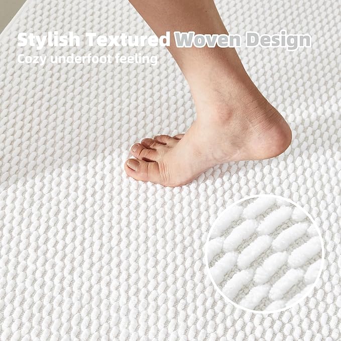 Small Bathroom Rugs, Non Slip Washable Bath Rugs Super Absorbent Bathroom Rug Thin Quick Dry Low Pile Bath Mats, White 12"x12"