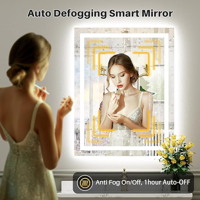 28"x32" LED Bathroom Mirror with Lights, Backlit & Front Lit, Anti-Fog Lighted Bathroom Vanity Mirror for Wall, Memory Function, Dimmable, HD Tempered Glass, Shatter-Proof
