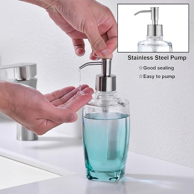 Teal Glass Bathroom Accessories Set 5 Pieces – Green Bathroom Set with Soap Dispenser, Toothbrush Holder, 2 Tumbler Cups, Soap Dish