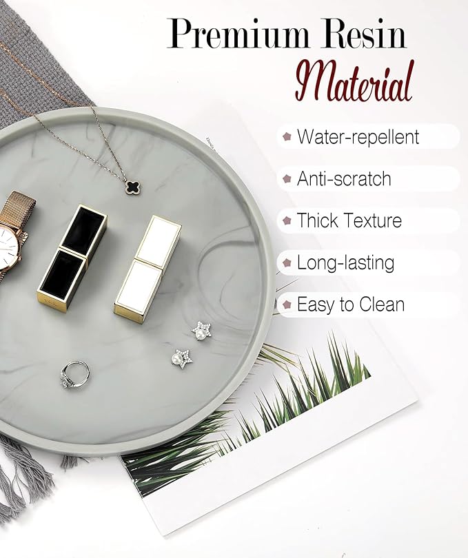 Emibele Vanity Tray, Resin Round Tray Decorative Storage Organizer for Bathroom Toilet Tank Bedroom Kitchen Countertop, Jewelry Storage Dresser for Candle,Lotion Bottle,Cosmetics, Matte Ink Grey