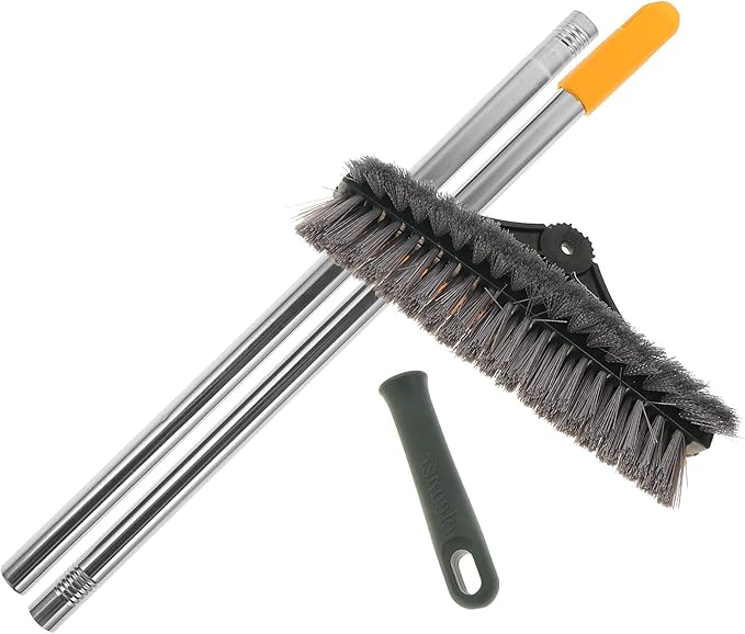CHILDWEET Floor Brush with Long Handle, Double-Sided V-Shaped Scrub Brush for Bathroom Tile and Corner Cleaning, 110x23x8cm, Sturdy Floor Scrubber for Shower and Grout Maintenance Random