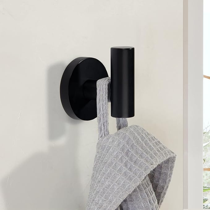 TUNNY 3 Pack Round Bathroom Towel Hooks - Matte Black Robe Hooks Coat Hooks Wall Hooks for Bathroom Bedroom Kitchen (Matte Black, 3)