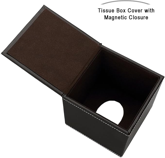 KINGFOM Square Pu Leather Tissue Box Cover, Modern Facial Tissue Holder, Roll Tissues Paper Case Dispenser for Bathroom Vanity Countertop, Night Stands, Office Desk & Car(Brown)