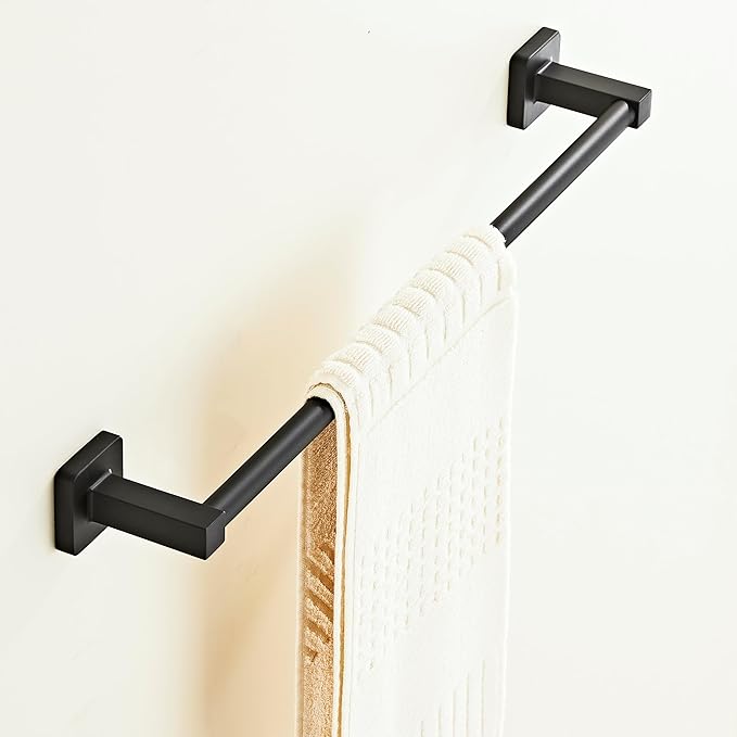 Matte Black Bathroom 18 InchTowel Bar, Bath Accessories Thicken Stainless Steel Shower Towel Rack for Bathroom, Towel Holder Wall Mounted (Total Length 20-Inch)