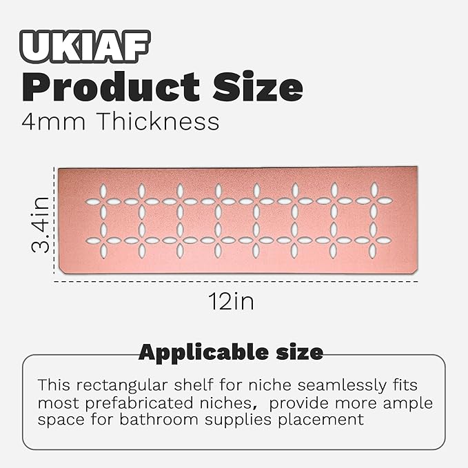 12 Inch Frosted Champagne Golden Aluminum Material Shower Niche Shelf Rectangular Bathroom Niche Shelf with Floral Design Fits Prefabricated Tile Niches 1 Pack