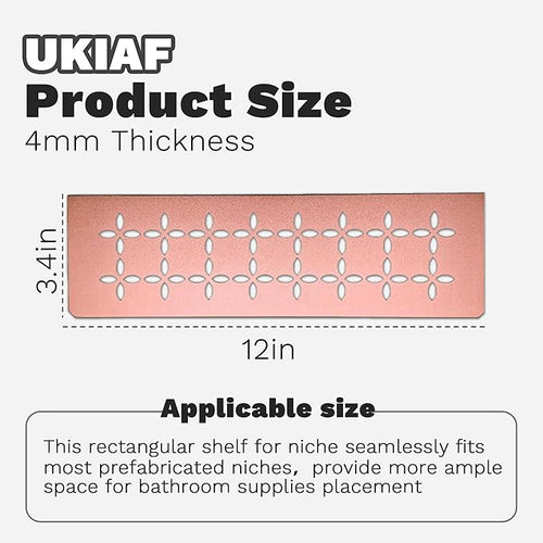 12 Inch Frosted Champagne Golden Aluminum Material Shower Niche Shelf Rectangular Bathroom Niche Shelf with Floral Design Fits Prefabricated Tile Niches 1 Pack