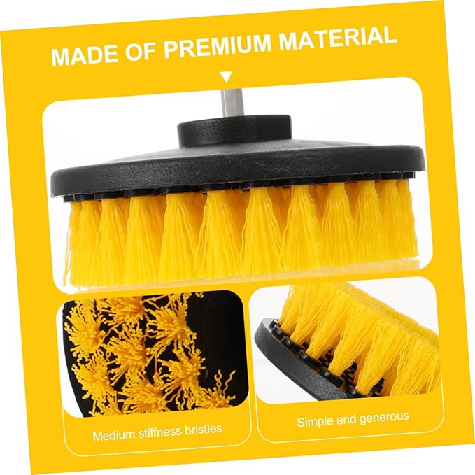 Electric Drill Brush Attachment Set 5-inch Hollow Round Brush Heads Yellow Replacement for Kitchen Floor Bathroom Heavy-Duty Scrubbing Household Cleaning Tools