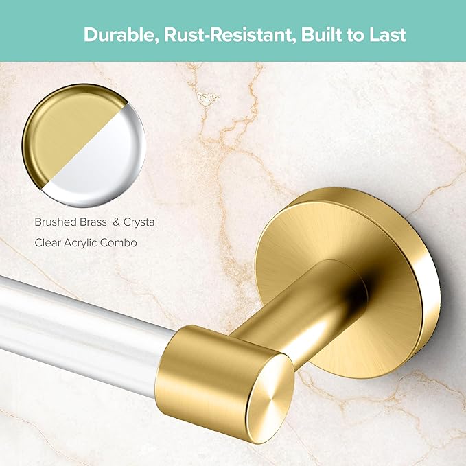 Gatco Clarion 24" L Towel Bar, Crystal-Clear Acrylic Brushed Brass
