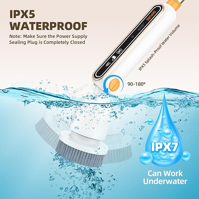 Electric Spin Scrubber, Quiet Cordless Power Scrubber, Electric Cleaning Brush with 8 Replaceable Heads, Adjustable Extendable Pole, Shower Scrubber with Long Handle for Bathroom