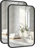 2 Pack Bathroom Mirrors for Over Sink, 24"x36" Matte Black Framed Vanity Mirror, Rounded Corner Rectangular Metal Mirror for Wall, Modern Farmhouse Industrial Decor