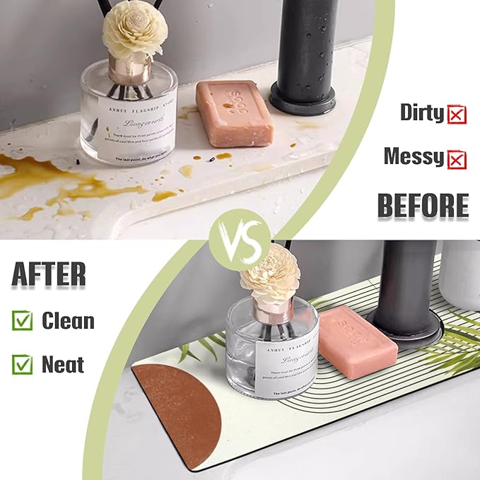 Sink Faucet Absorbing Mat, 2 Pack Drying Mat Around Faucet Sink Splash Guard Behind Faucet Sinkmat For Kitchen Bathroom Island Rv 15 * 5.5 Inch (38 * 14 cm)