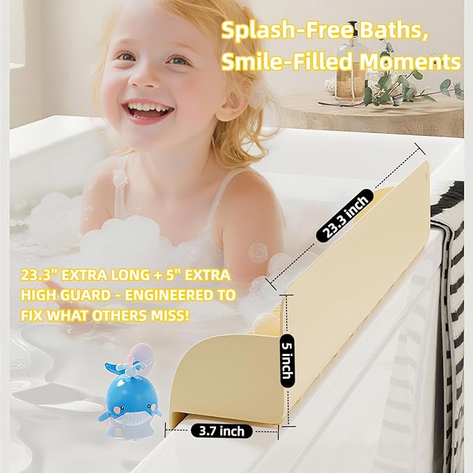 Silicone Bathtub Splash Guard 2-Ft, Toy Tray Holder with 10 Strong Suction Cups, Heightened Guard Design & Quick-Drain Slope Prevent Water Spills, Bathtub Accessories Gift for Family (Green)
