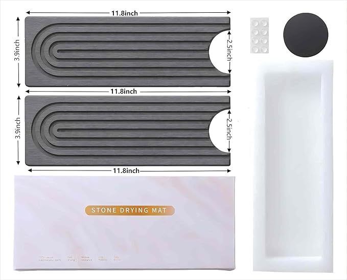 TuBon Diatomite Faucet Mat,Faucet Splash Guard for Bathroom Counter and Kitchen Sink, Fast-Drying, Grey, 23.6" x 4"