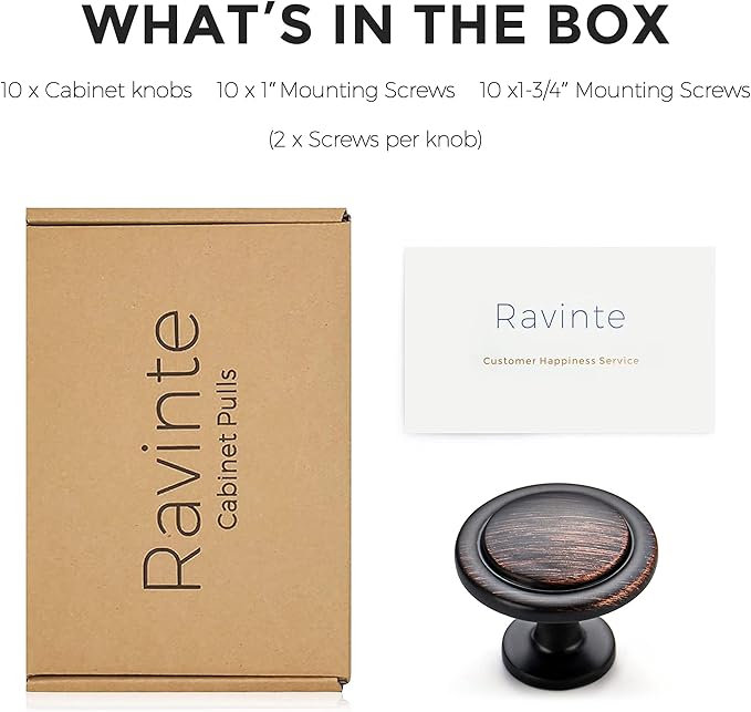 Ravinte 10 Pack 1-1/4 Inch Kitchen Cabinet Knobs Oil-Rubbed Bronze Zinc Pulls Door Handles for Dresser Drawers