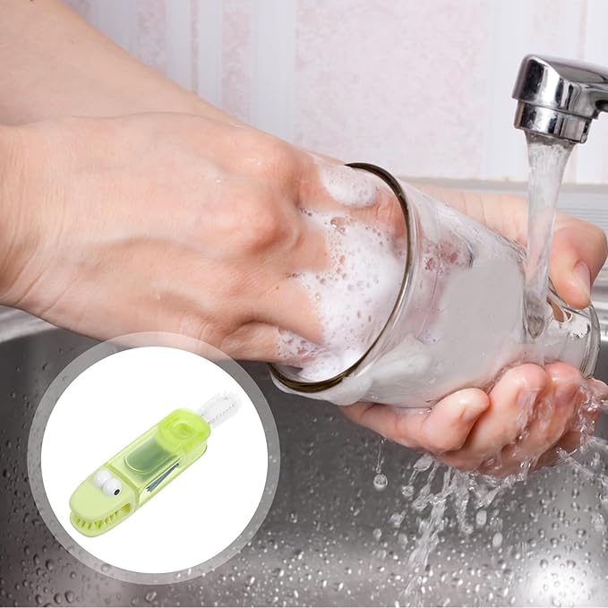 Milisten 3-in-1 Cup Lid Cleaning Brush for Tight Spaces, Portable Kitchen Brush with Crevice Gap Cleaner, Multifunctional Bottle and Straw Scrubber, Mint Green Small Household Tool
