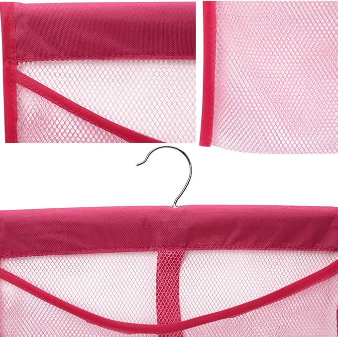 Portable Mesh Pocket with Rotatable Hanger, Quick Dry Serial Type Bath Storage Organizers for Travel, Camper, RV, Gym, Cruise, Cabin, College Dorm Shower(Pink)