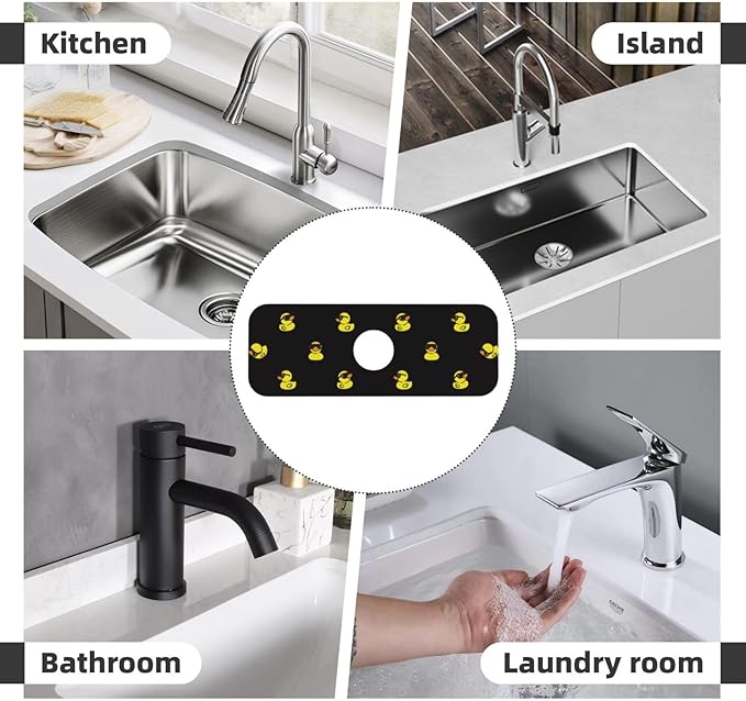 Duck Ducky Sunglasses Yellow Kitchen Sink Splash Guard Faucet Mat Super Absorbent Fast Drying Mat Sink Gadgets-Fast Drying Pad Sink Mat For Kitchen Bathroom (15" X 5.5" )