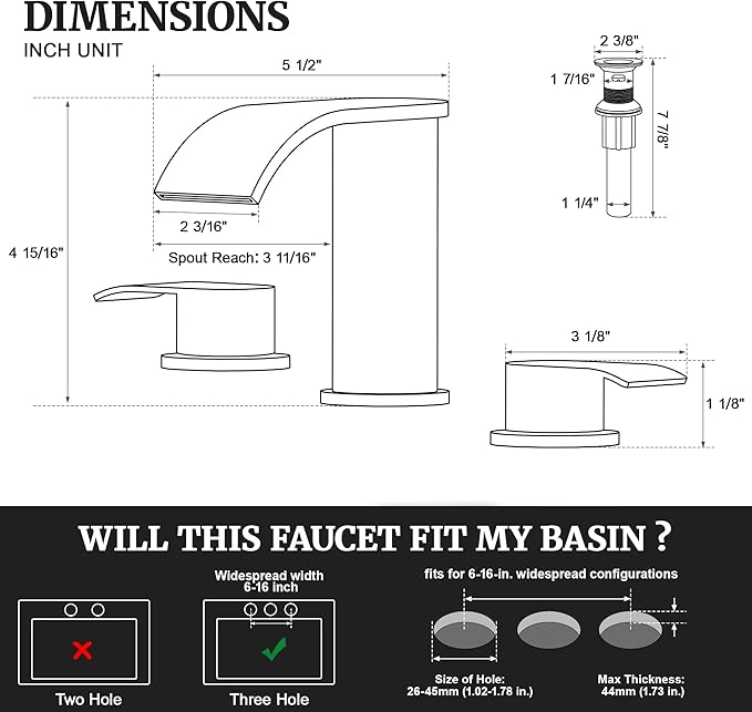 Ultimate Unicorn 8 inch Bathroom Faucet Chrome, Waterfall Bathroom Faucet with Metal Pop-up Sink Drain Stopper and 2 Supply Hoses,2 Handle Widespread Faucets for Vanity Sink 3 Holes