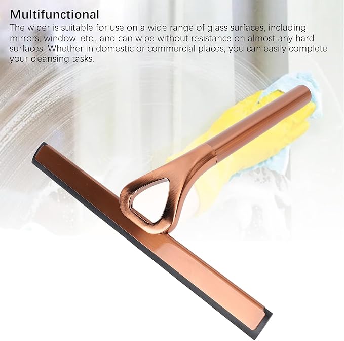 Shower Squeegee for Glass Doors, Stainless Steel and Silicone Shower Squeegee with Hook for Bathroom Mirrors and Window (Antique Brass)