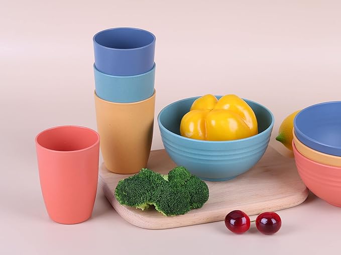 LuckyZone Wheat Straw Unbreakable Cup - 12 oz Reusable Drinking Glasses Sets for Kitchen, Home - Dishwasher Safe Tumbler - BPA Free & Eco-Friendly (12Pcs/6Color)