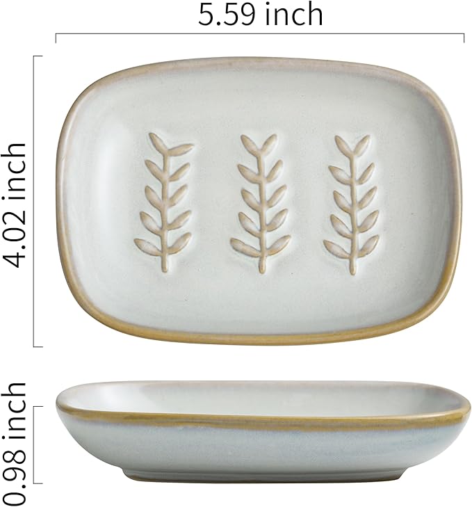 Soap Dish Bar Cleaner Dish for Shower, Ceramic Soap Dishes for Large Soap Bar Shampoo or Sponge, Shower Soap Dish Soap Saver Tray for Bathroom Kitchen Sink, Easy to Clean