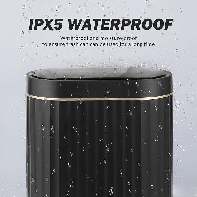 ELPHECO Black Bathroom Trash Can with Lid 2 Gallon Sensor Trash Bin, Automatic Narrow Garbage Can, Waterproof Smart Trash Can, Slim Motion Sensor Waste Bins for Bathroom, Living Room, Office