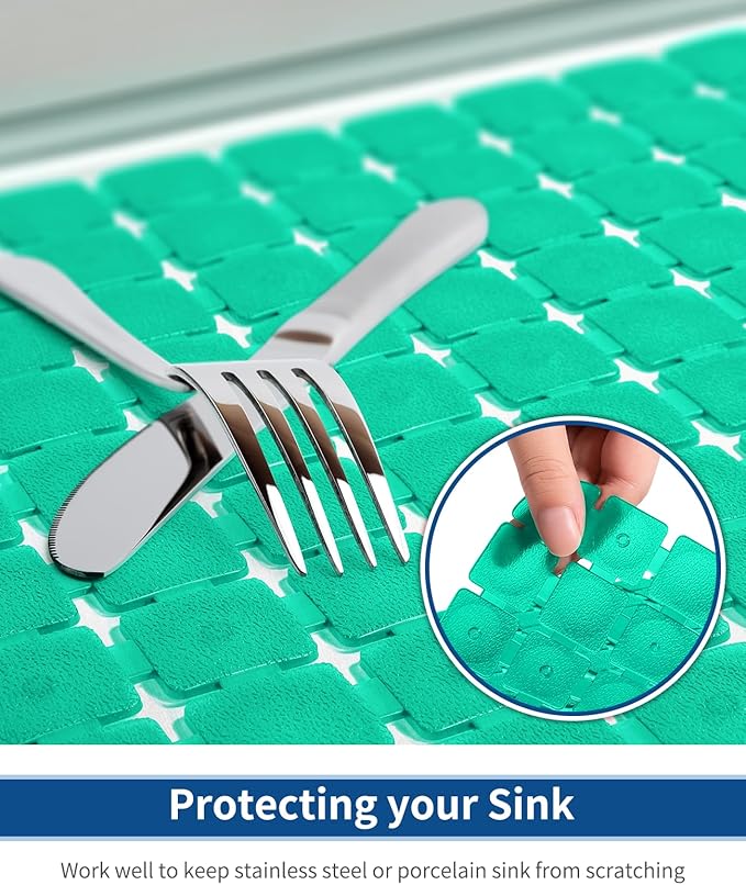 Bligli Sink Mat for Stainless Steel/Ceramic Sinks, 2 Pack 15.8x11.8 inches PVC Sink Protectors for Bottom of Kitchen Sink, Dishes and Glassware drain Mats, Durable and Fast Draining (Green)