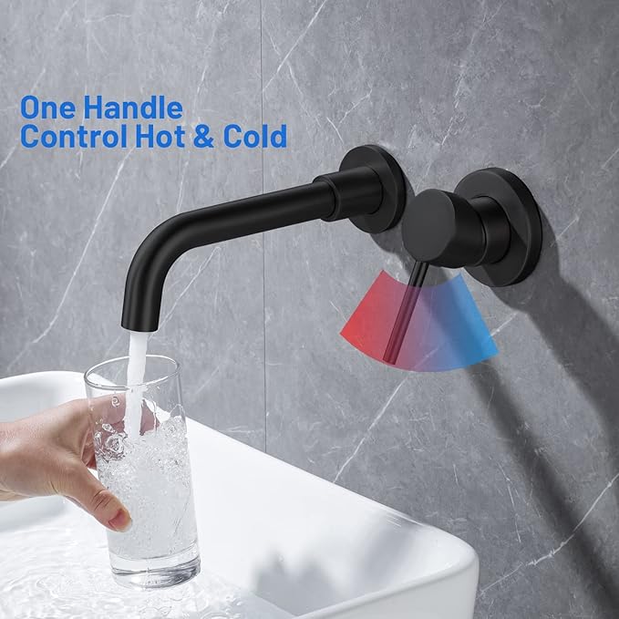 Wall Mounted Bathroom Faucet Single Handle Lavatory Sink Faucet Bathroom Vessel Sink Faucets with Single Lever 360 Swivel Basin Mixer Tap, Matte Black