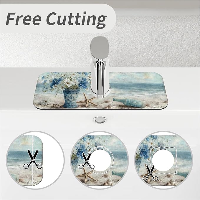 Kitchen Sink Splash Guard，ornate vase,beach Faucet Mat Sink Gadgets-Super Absorbent Fast Drying Mat Drip Catcher for Kitchen, Bathroom,Sink Mat, Dish Drying Mat, Bathroom(15" X 5.5" )
