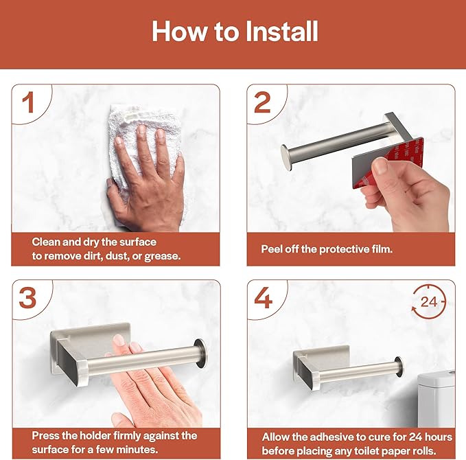 Toilet Paper Holder, Self-Adhesive Toilet Paper Roll Holder for Bathroom and Washroom, No-Drill SUS 304 Stainless Steel