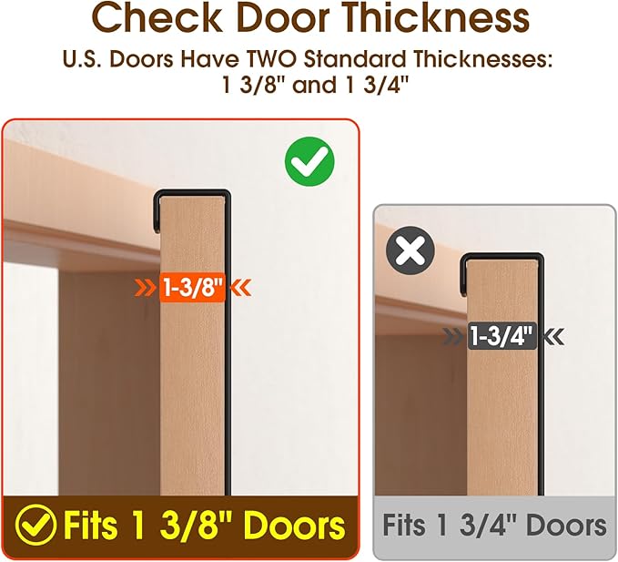 Long Over The Door Hooks Hanger with 15.75" Arms for for Easier Access by Shorter, J16U, Perfectly Fits US Standard 1 3/4-inch Doors, Towel Rack Bathroom Organizer Holder, Black
