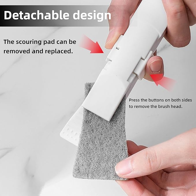 Multifunctional Cleaning Brush Tool, Crevice Cleaning Brushes with 10 Replacement Heads, Detachable 2-in-1 Scrub Sponge & Scraper, Grout Scrub Brushes for Kitchen, Bathroom and Tile Floors