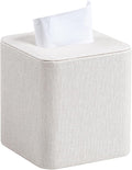Square Linen Tissue Box Cover with Magnetic Closure, Modern PU Leather Tissue Box Holder for Bathroom Vanity NightStands Bedroom Office Desk, Stylish Cube Tissue Holder
