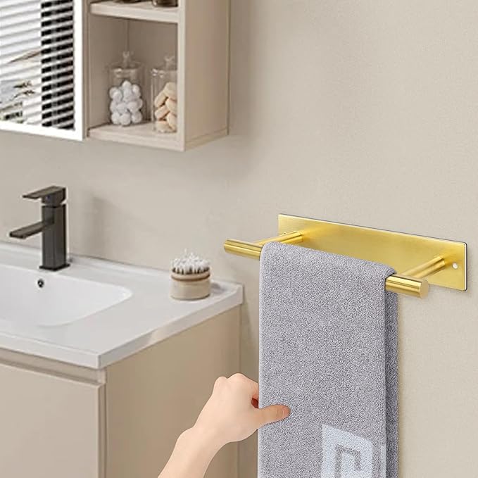 NearMoon Self Adhesive Hand Towel Holder/Towel Ring, Stainless Steel Hand Towel Bar Rustproof Stick on Wall-Towel Rack for Bathroom/Kitchen, 9 Inch Round Adhesive and Wall Mounted (Brushed Gold)