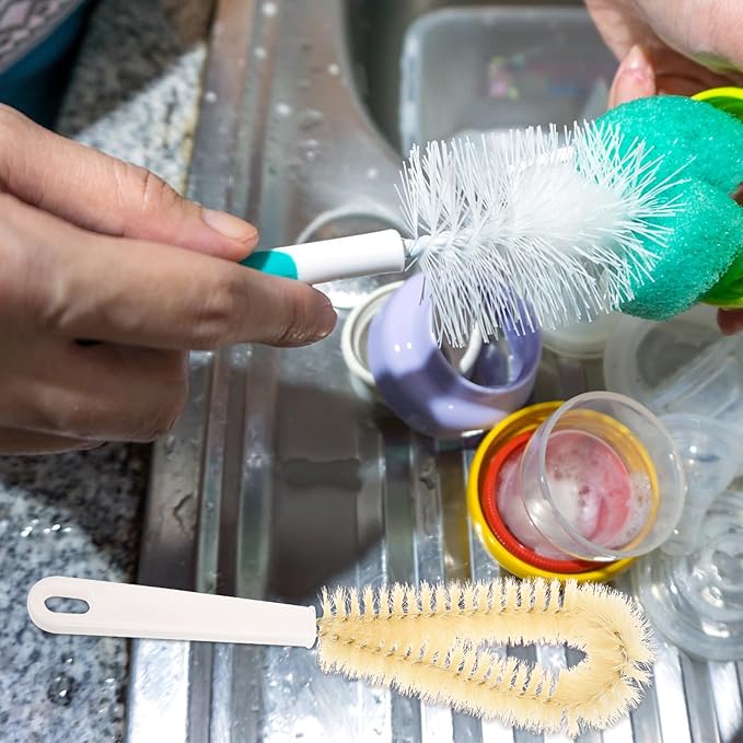 Bottle Cleaning Brush with Long Handle L-Shaped 90° Bend Cup Cleaner for Bottles and Mugs Sturdy Nylon Bristles Kitchen Brush and Water Cups