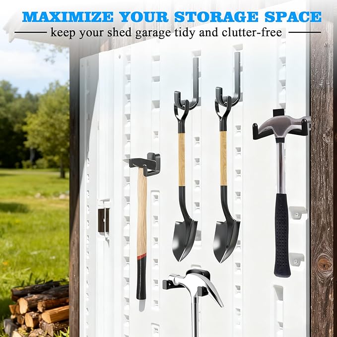 9 Pcs Storage Shed Tool Hooks, Heavy Duty Shed Accessories & Hooks - Black J/U/V Shape for Organizing Garden Tools
