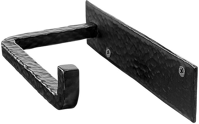 Wrought Iron Toilet Paper Holder – Rustic Wall-Mount Tissue Holder for Bathroom – Vintage Farmhouse Style - 6.6 x 3.2 Inches (Black)