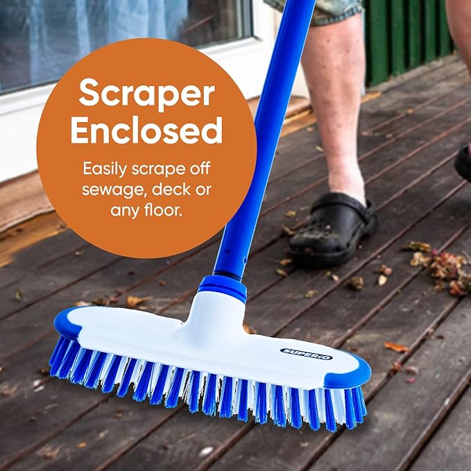Superio Deck Scrub Brush with Long Handle 48 Inches, Heavy Duty Stiff Bristles Grout Scrubber with Scraper - Cleans Hot Tub, Swimming Pool, Granite Tiles, Bathroom, Patio, Kitchen, Wall and Deck, (2)
