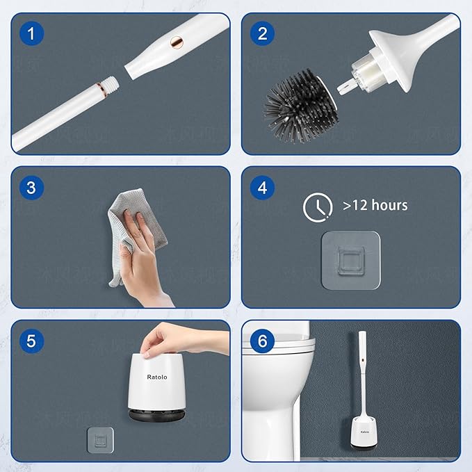 Electric Toilet Bowl Brush,Silicone Toilet Brush,Toilet Bowl Brush and Holder Set with Ventilated Holder,Toilet Brush, Floor Standing, Wall Mounted Without Drilling，Rechargeable 2packs