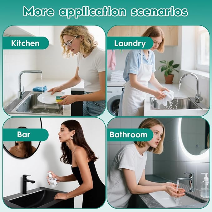 16 Inch Stone Faucet Mat for Kitchen Sink,Kitchen Sink Splash Guard-Water Absorbing Stone Tray for Sink,Super Absorbent, Diatomite Protector with Drainage for Kitchen Bathroom Counter(Light Grey）