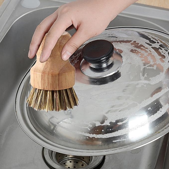 Kitchen Brush - Sink Scrubber Cleaner, Dish Scrubbing Brush, Wooden Handle Brushes, Pot Pan Cleaner, Bathroom Tile Scrubber, Grout Cleaning Tool | Kitchen Sink Washing for Cleaning Sinks Pots Pans