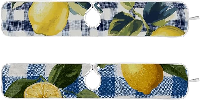 Sink Faucet Absorbing Mat Kitchen Sink Splash Guard Splash Faucet Drip Catcher for Bar RV Bathroom 2PCS 14.9x5.5in Blue and White Gingham Summer Lemons