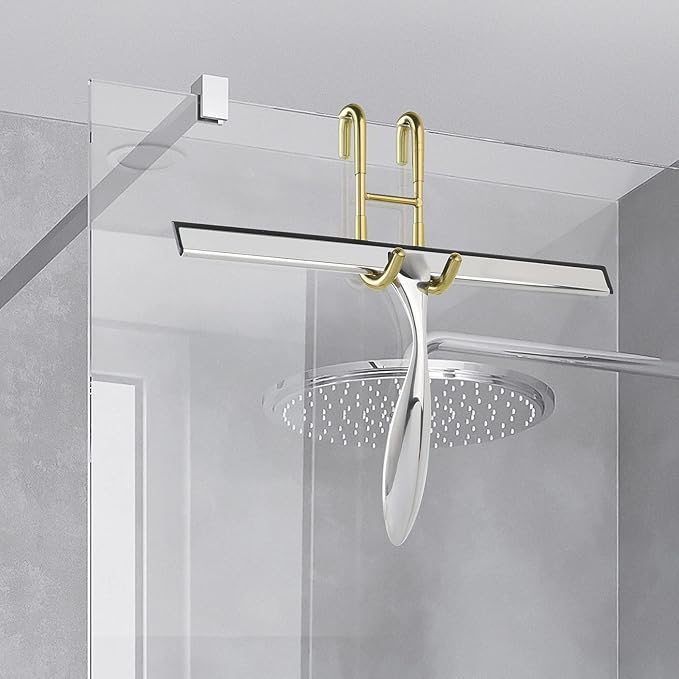 Simtive Shower Door Hooks (3-Pack), Towel Hooks for Bathroom Frameless Glass Door, Shower Squeegee Hooks, Gold