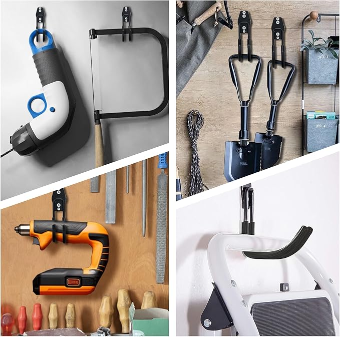 Garage Storage Utility Hooks，Garage Garden Tool Organizer，Steel Wall Mount Hooks, Large Garden U Hooks （2 Pack） (Type-2-Black)