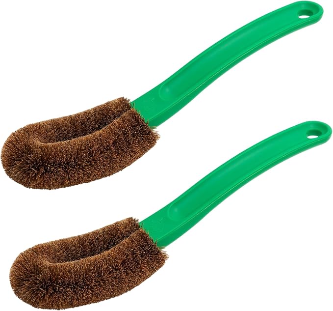 Kamenoko Jump - Japanese Kitchen Scrub Brushes with Handle - Set of 2 - Green - Cleaning Brush for Kitchen, Bath, and Shoes - Made in Japan